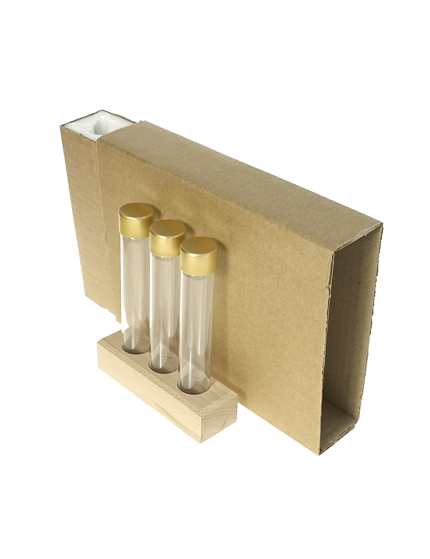 Coffret 3 tubes 145 mm ø 25 Or ou Argent et support