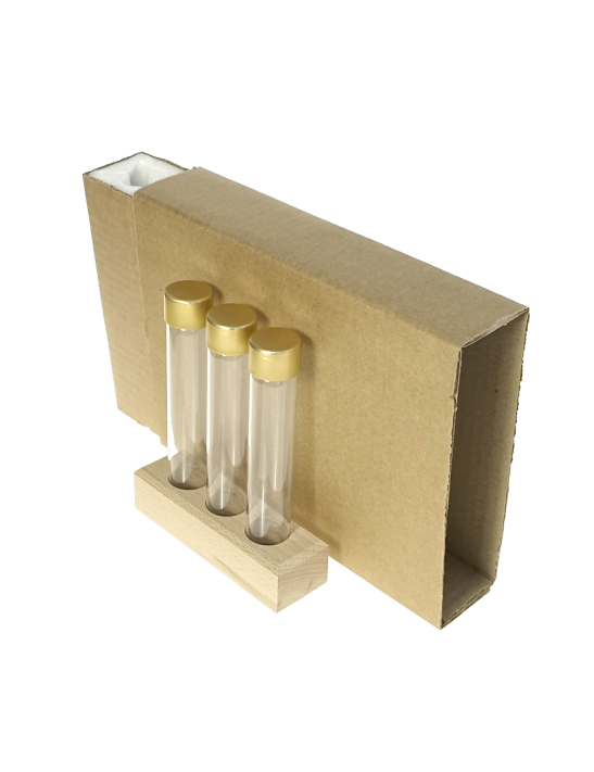 Coffret 3 tubes 145 mm ø 25 Or ou Argent et support