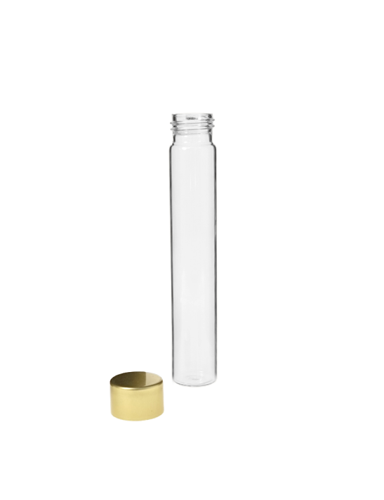 Tube verre 145 mm ø 25 Fond plat - 50ml - Doré / Argent