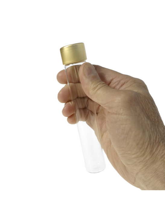 Tube verre 145 mm ø 25 Fond plat - 50ml - Doré / Argent