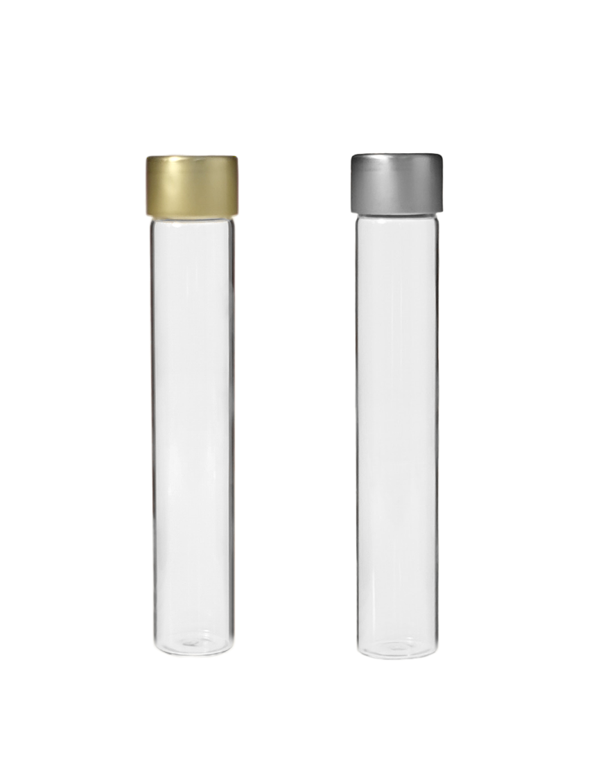 Tube verre 145 mm ø 25 Fond plat - 50ml - Doré / Argent