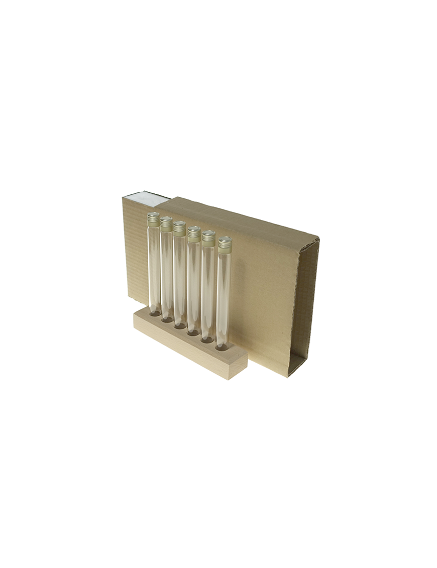 Coffret 6 tubes 180 mm vis avec support bois