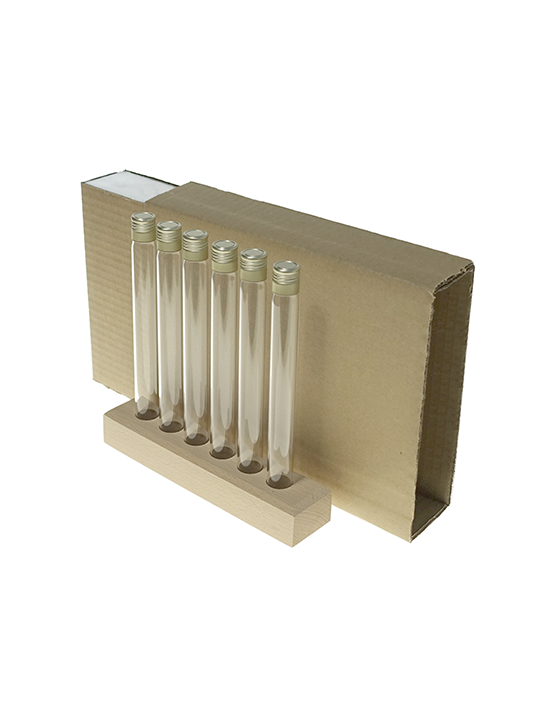 Coffret 6 tubes 180 mm vis avec support bois
