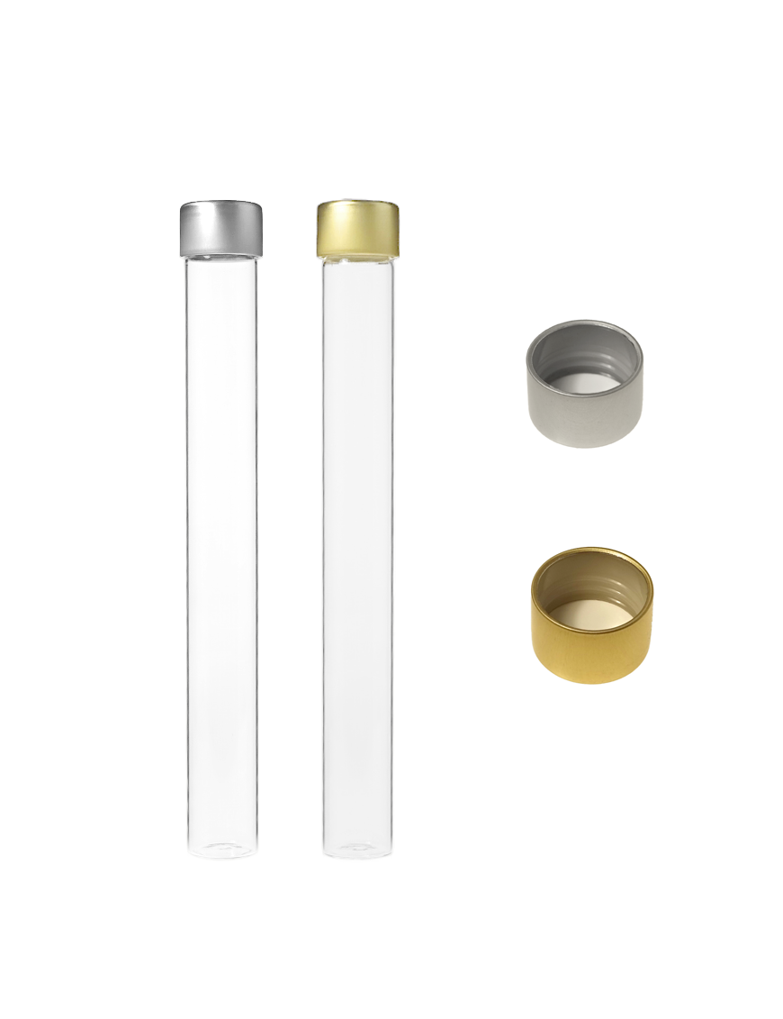 Tube verre 208 mm ø 24 Fond plat - 70ml - Doré / Argent