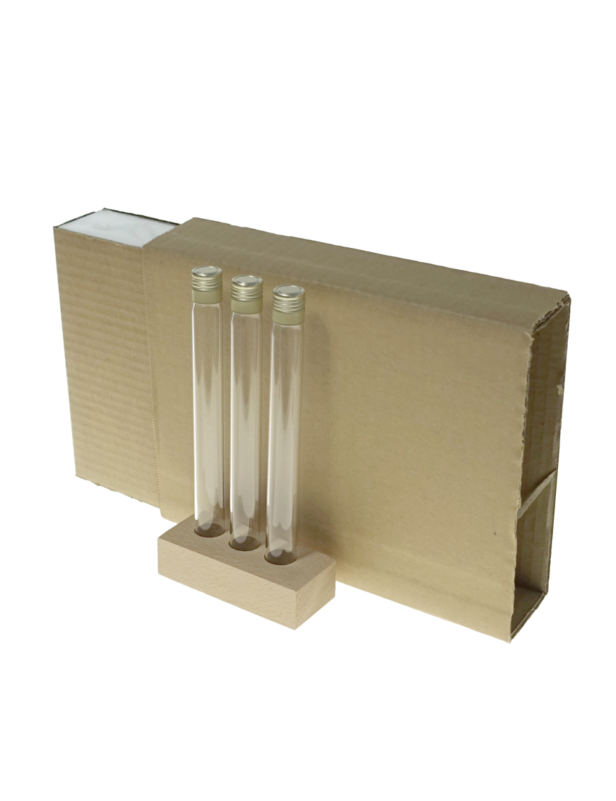 Coffret 3 tubes 180 mm vis avec support bois